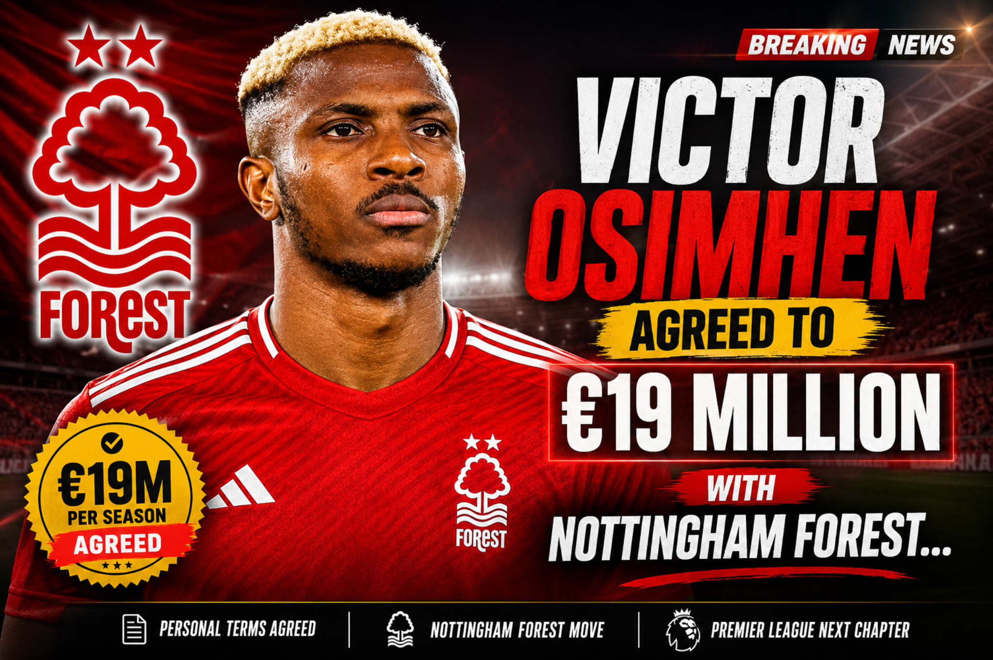 Victor Osimhen Reportedly Agrees €19 Million Personal Terms With Nottingham Forest..